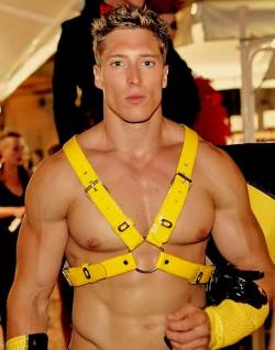 kicksleathermen:  pecspecspecs: Three hot leather men.  Lad n the yellow harness likes a certain kind of play. 