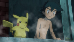 th3dm0n:  Ash Ketchum - Hot Spring 2 Original Artwork (Screenshot) is from the Pokemon X&amp;Y Anime Series, Episode “Master Tower! Mega Shinka no Rekishi!!”, edited by dm0n.© Names &amp; Characters are Copyrighted by Pokémon/Nintendo.No copyright