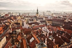 quasigeostrophy:  just-wanna-travel:  Dawn over the rooftops of Prague Dec 2013 by tr1ckofthelight If I had stayed in grad school long enough to go to a conference in Leipzig in 2012, I was going to take some time to visit Prague. My former labmates who