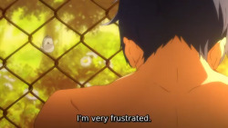 bromancenthusiast:  Okay, so silliness and fanservice aside, this was a very powerful scene.  Prior to this, Haru is trying to give Rei the inspiration he needs to swim, but none of it is working. It becomes clear that Rei is so depressed that he might