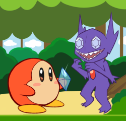 A Pokemon x Kirby picture for @hugtherobots ! :DWaddle Dee seems to have made a new friend!