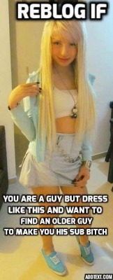 sissy-maker:  sissy-stable:  Do you want an older guy to make you his bitch ?    Boy to Girl change with the Sissy-Maker  