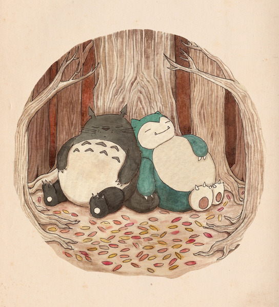 Best Friends Forevah by Najmah Salam My two favourite cuddly giants - Snorlax and Totoro! Now this is a television show I would watch. They would be the sleepiest buddies in all the land. Tumblr | Society6 | FaceBook | Etsy