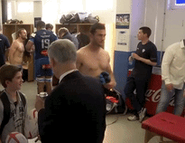 notdbd: Castres Olympique rugby union team in their postgame locker room (unidentified naked player headed to the showers).  Jouer nu dans le vestiaire de Castres Olympique rugby.  