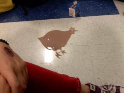 notyournutritionalbreakfast:  So today during lunch someone had spilled their milk, and instead of cleaning it up, they turned it into a chicken.All hail the chocolate milk chicken. 