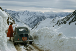 shipwreckedsailors:  A woman surveys a treacherous mountain pass in the Pyrenees of France, 1956  -  Photograph by Justin Locke, National Geographic (via)   