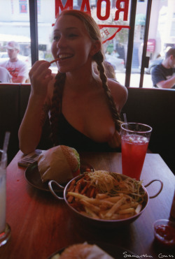 atinyginger:  samguss:  lunch with sophia  You can’t take me anywhere…  I&rsquo;d take you everywhere, fry slut.. Now what will you do for that burger?