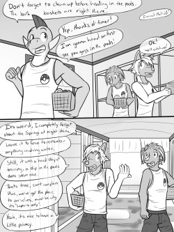 PCA: Timeskip Tales, pg 5-6It’s common courtesy to clean up before taking a dip in the hot springs.  Gao doesn’t have all that fur, so he cleans up pretty quickly.
