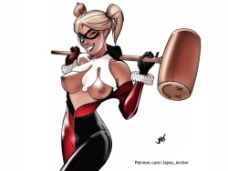 japesart:How Harley Quinn shoulda looked in Suicide Squad… So he asked me for a shoutout of his art, but only if I liked it. And I have to say.. I do love this kind of comic art.Yea, she should have looked like that, but I doubt that would’ve saved