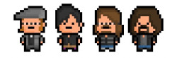 pixelblock:  Fall Out Boy, the very popular (and recently reformed) pop punk rock band known for such hits as “Dance, Dance” and “Thnks fr th mmrs”, now given their very own PixelBlock sprites ! From left to right: Patrick Stump, Pete Wentz,