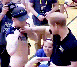 princeh3nry: Prince Harry being Prince Harry  Ashley Coles, Australian Invictus competitor, pulled up his top to show a tattoo to Prince Harry who then couldn’t resist pinching his nipple.  