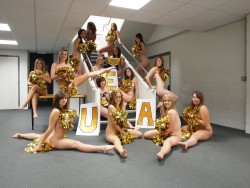 smokinhotwives:  College cheerleaders show off their new uniforms