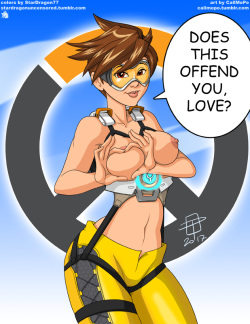 stardragonuncensored: CallMePo - Tracer’s Oppai Heart Meme - Offended yet? I”m sure many of  you have seen the meme that has been going around where a model or  character is posed making a heart shape with their hands but shoving  their breast through