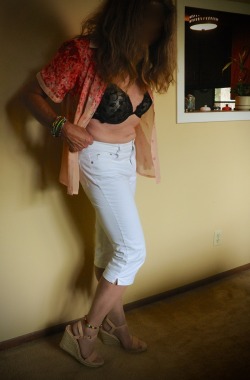 fallennaughtyangelina:  FNA white capri and black bra with wedges 