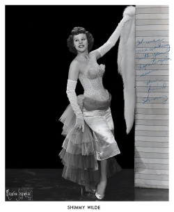 Shimmy WildeVintage 60’s-era promo photo personalized to fellow dancer Raven Wilde:  “It was nice working with you. Hope to, again soon — your friend — Shimmy”.. 