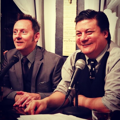 Me &amp; old pal (of 20+ years) Michael Emerson chatting about when I&#8217;ll play a dead body on POI. #cni500 #PleaseDontStealThisPhotoForYourWebsite #HereComeAllTheLikes #YaStarFuckers ;)