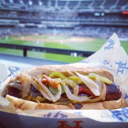 this-day-in-baseball:  mets:  It’s a beautiful night for a hot or sweet sausage and peppers sandwich. @citifieldevents #Mets  Baseball   Food = Awesomeness  I just became super super sad that i&rsquo;m stuck here working in AZ and there are others enjoyin