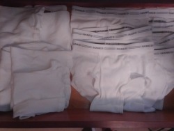 boysbelngintightywhities:My tighty whities and white tanks underwear drawer, I should throw away all my other undies and replace them with more like this
