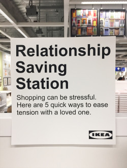 demented-sad-social: obviousplant: I installed a ‘Relationship Saving Station’ at Ikea to help keep couples from fighting. “This place is a maze I can’t escape” 