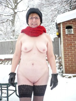 Cute looking granny showing her shaved cunt in the snow&hellip;Meet YOUR sexy granny here!