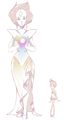 aria-pari:  My take on how would White diamond would look. This is heavily influenced by the theory, “Pearl is WD’s” and “WD is the diamond leader” Also, the Dia heads seem to love frilly clothes~ 