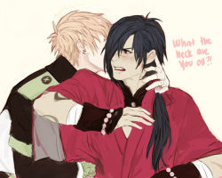moonsterm:  denlusion:  i am not sure what the heck is noiz even doing, i just wanted to see these two together because NOTP. he probably licked koujaku or sth, i don’t know. anyways, i haven’t been able to go online lately, so i’m just going to