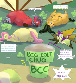 thecherrysodaaskblog:  saggislapsdojo:  Back in the food district of Ponyville, something horrible has come to surface. Zippy “This is horrible! I’ve created monsters! Bloated, soft, jiggling monsters!” SO Zippy and Chocolate Belle managed to make