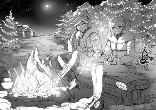 cherryinthesun: Grilling sausages and confessing feelings in the middle of winter night illuminated by Christmas lights and shooting stars… &lt;3  Patreon https://patreon.com/CherryInTheSun  