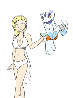 Pokemon Gym Leader IdeaPokemon gym leader idea from unfinished fan game.  Her name is Colleen, and she’s an ice type specialist.  Her gym is on an island resort.  She owns and runs an island cabana on the beach, fixing ice cold drinks with her ice