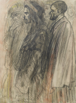 Henry de Groux (Belgian, 1866-1930), Arabes debout [Arabs standing]. Charcoal and pastel on paper, 63 x 47 cm.