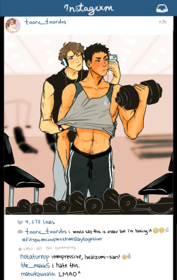 commandereyebrows:  i imagined iwaoi as one of those instagram powercouples and i really had to draw it 2nd image reffed from this 
