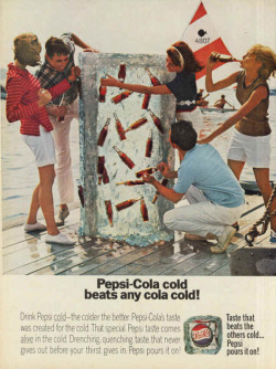 vintageeveryday:  &ldquo;Pepsi-cola Cold Beats Any Cola Cold!&rdquo; - Pepsi Ads from 1960′s.
