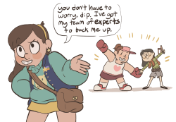 sailorleo:  reunion falls grenda and candy in their monster-huntin’ gear. candy uses forks as ammo (she’s a pretty great shot) and grenda has an old pair of boxing gloves that mabel probably stole from stan