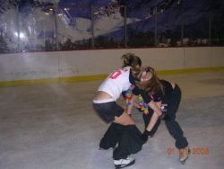 pantsing-love:  Girl getting pantsed by friend in at the ice rink  I know someone who I&rsquo;d like to get with this lol