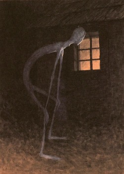woodmeat:  disillusionedthings:  “Death Looking into the Window of One Dying”, ca.1900, Jaroslav Panuška  hate to think that when im taking my last breaths dakota fanning is outside making it clap 