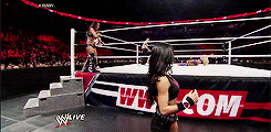 bellatwins-blog1:  AJ Lee on Raw 12/02/2013  I love how AJ just skipped off her loose, she is still the Divas Champion! Just please stop making here lose to these &ldquo;Total Divas&quot; 