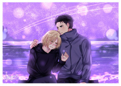 damegane07:  Yuri leaning on Otabek is my fav scene from the bonus manga. Draw this one based on that scene. Seriously stop playing friends and smooch each other already xDD 