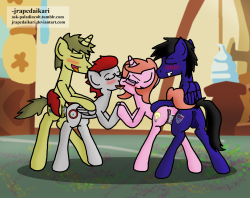  ask-paladincolt:Better late than never! Happy Birthday, dude! Sorry this was a bit late, but I really wanted to makes something for an awesome artist like you.Featuring (Left to Right)Whatsapony, Sharps Eye (My Female OC), Bright Idea, and Paladin ColtI