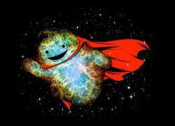 discoverynews:  astronomerinprogress:  It’s a SUPERnova!  I always thought supernovae needed capes. Shame that the supermassive black holes keep eating theirs.