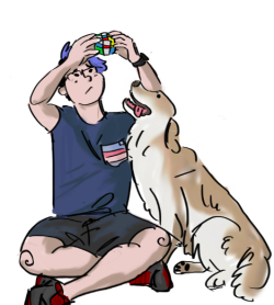 thatneighbortotoro:  So i finally drew one of my favorite Youtubers! @markiplier! (and a cute lil pupper-shunuper, Chica!