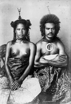 awkward-hapkas:  Fijian man and woman - 1884 