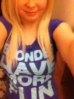 uselessgirlrage:  rapeandprettybows:  Someone asked me yesterday if I really had a “blondes have more fun” t-shirt..yes, I do :) unfortunately my tits kinda distort any writing on my shirts :/  Nice shirt! (And nice tits!) :-) 
