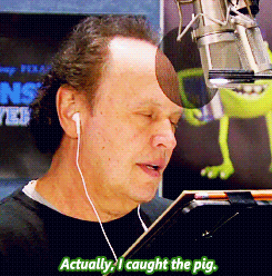 the-absolute-funniest-posts:  Billy Crystal, Steve Buscemi, Sean Hayes, Dave Foley, and John Goodman voicing lines for their characters in Monsters University.