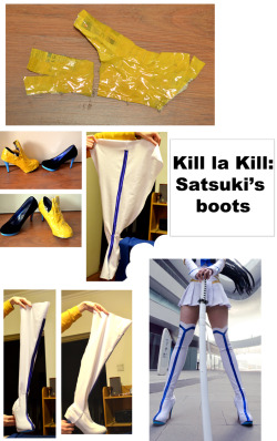 green-makakas:  We’ve been asked a lot about how we made boot covers for our Satsuki cosplay, so we decided to scrap together the (unfortunately) few photos we’ve made during the process and try to say something helpful about it.  First thing first:
