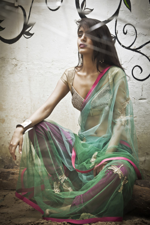 desiweddings:  beautifulindianbrides:  Outfit by:Anjali Sharma  I love her hair! Its so effortlessly styled! 