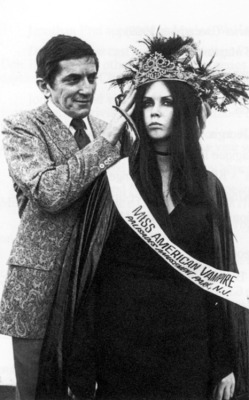weirdvintage:  Jonathan Frid crowns NJ-native Christine Domaniecki ”Miss American Vampire”, 1970 by Chris Wild 