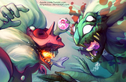 apple-cores:  ALEXANDRITE VS CORRUPT MALACHITE   a redraw of a concept piece from april/may 2015 and my favorite semi-prediction alongside my corrupt jasper design! (which was doodled on the same canvas) this redraw began somewhere around a week before