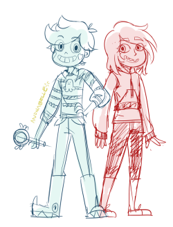 anonabelle:  WHAT IF STAR GENDERBENDS I thought to myself today as I tried to focus on things that are due at the end of this week.Sketched it out so it’ll leave me alone so here, have a magical shota boy Star-kun and his best earth girl friend, Mar….ci?