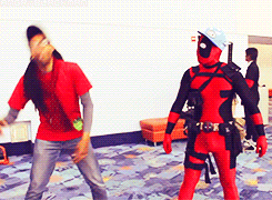 docmancain:  taverenvigilantes:  boats-against-the–current:  weasely-is-life:  Deadpool cosplayers are my absolute favourite  they are all actually deadpool  Y'all know very well wade would cosplay as himself or spiderman at a con