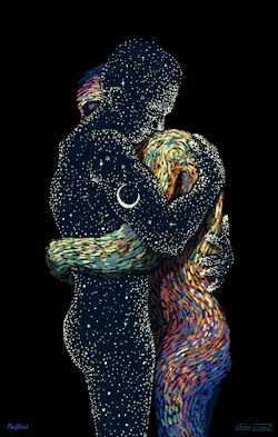jamesreads:  like old friends meeting, or the dawn breaking into the night, a thousand years of darkness and then a flicker of light.  art by james r eads, motion by the glitch 